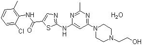 CAS 登录号：863127-77-9, 达沙替尼, N-(2-氯-6-甲基苯基)-2-[[6-[4-(2-羟乙基)-1-哌嗪基]-2-甲基-4-嘧啶基]氨基]-5-噻唑甲酰胺 (一水物)