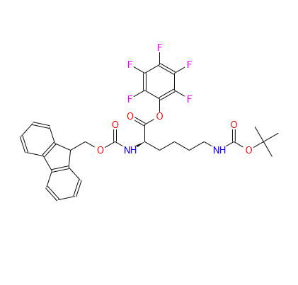 133083-36-0;N'-叔丁氧羰基-N-芴甲氧羰基-D-赖氨酸五氟苯基酯;N'-(tert-Butoxycarbonyl)-N-(9-fluorenylmethyloxycarbonyl)-D-lysine pentafluorophenyl ester