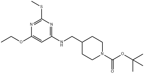 4-[(6-Ethoxy-2-Methylsulfanyl-pyriMidin-4-ylaMino)-Methyl]-piperidine-1-carboxylic acid tert-butyl ester Structure