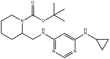 2-[(6-시클로프로필라미노-피리미딘-4-일라미노)-메틸]-피페리딘-1-카르복실산tert-부틸에스테르 구조식 이미지