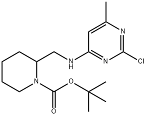 2-[(2-Chloro-6-methyl-pyrimidin-4-ylamino)-methyl]-piperidine-1-carboxylic acid tert-butyl ester Structure