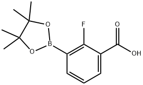 2-플루오로-3-(테트라메틸-1,3,2-디옥사보롤란-2-일)벤조산 구조식 이미지