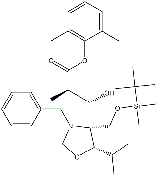 3-[(4S,5S)-N-Benzyl-4-(t-butyldiMethylsilyloxyMethyl)-5-isopropyloxazoladin-4-yl]-(2R,3S)-3-hydroxy-2-Methylpropionic Acid, 2,6-DiMethylphenyl Ester 구조식 이미지