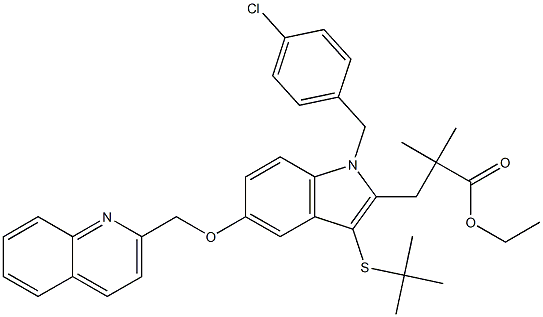 ethyl 3-(3-(tert-butylthio)-1-(4-chlorobenzyl)-5-(quinolin-2-ylMethoxy)-1H-indol-2-yl)-2,2-diMethylpropanoate 구조식 이미지