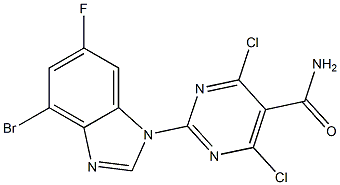 2-(4-broMo-6-fluoro-1H-benzo[d]iMidazol-1-yl)-4,6-dichloropyriMidine-5-carboxaMide Structure