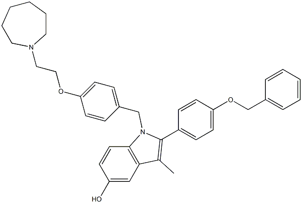 1-(4-(2-(azepan-1-yl)ethoxy)benzyl)-2-(4-(benzyloxy)phenyl)-3-Methyl-1H-indol-5-ol 구조식 이미지