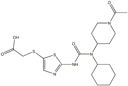 2-((2-(3-(1-acetylpiperidin-4-yl)-3-cyclohexylureido)thiazol-5-yl)thio)acetic acid 구조식 이미지