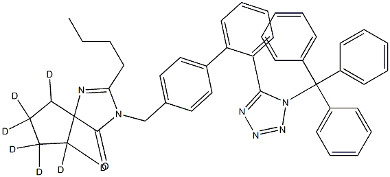 2-Butyl-3-[[2'-[1-(triphenylMethyl)-1H-tetrazol-5-yl][1,1'-biphenyl]-4-yl]Methyl]-1,3-diazaspiro[4.4]non-1-en-4-one-d7 Structure