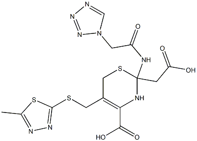 2-[[2-(1H-Tetrazol-1-ylacetyl)aMino]-4-carboxy-5-[(5-Methyl-1,3,4-thiadiazol-2-yl)thioMethyl]-3,6-dihydro-2H-1,3-thiazin-2-yl]acetic Acid 구조식 이미지