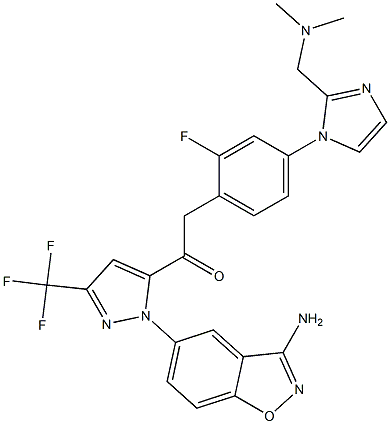 1-(1-(3-aMinobenzo[d]isoxazol-5-yl)-3-(trifluoroMethyl)-1H-pyrazol-5-yl)-2-(4-(2-((diMethylaMino)Methyl)-1H-iMidazol-1-yl)-2-fluorophenyl)ethanone 구조식 이미지