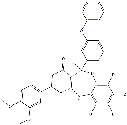 3-(3,4-DiMethoxyphenyl)-2,3,4,5,10,11-hexahydro-11-(3-phenoxyphenyl)-1H-dibenzo[b,e][1,4]diazepin-1-one-d5 구조식 이미지