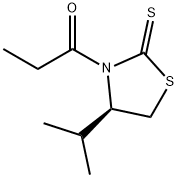 R- 4-(1-Methylethyl)-3-(1-oxopropyl)-2-Thiazolidinethione 구조식 이미지