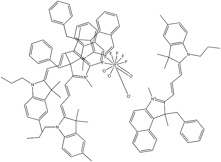 1-Benzyl-1,3-diMethyl-2-[3-(3,3,5-triMethyl-1-propyl-1,3-dihydro -indol-2-ylidene)-propenyl]-1H-benzo[e]indoliuM hexafluoro phosphate 구조식 이미지