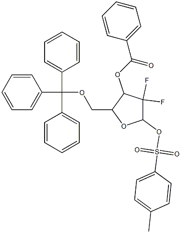 Benzoic acid 4,4-difluoro-5-(toluene-4-sulfonyloxy)-2-trityloxyMethyl-tetrahydro-furan-3-yl ester 구조식 이미지