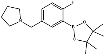 1-{[4-Fluoro-3-(tetramethyl-1,3,2-dioxaborolan-2-yl)phenyl]methyl}pyrrolidine 구조식 이미지