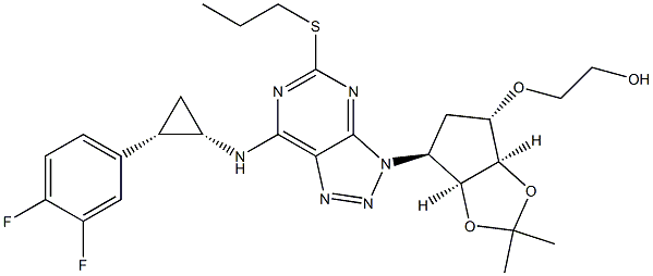 2-(((3aR,4S,6S,6aS)-6-(7-(((1S,2S)-2-(3,4-difluorophenyl)cyclopropyl)aMino)-5-(propylthio)-3H-[1,2,3]triazolo[4,5-d]pyriMidin-3-yl)-2,2-diMethyltetrahydro-3aH-cyclopenta[d][1,3]dioxol-4-yl)oxy)ethanol Structure