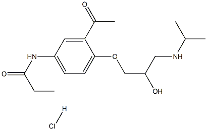 N-[3-Acetyl-4-[(2RS)-2-hydroxy-3-[(1-Methylethyl)aMino]-propoxy]phenyl]propanaMide Hydrochloride 구조식 이미지