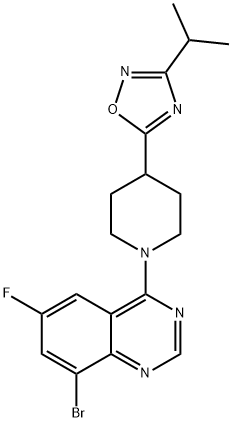 5-(1-(8-broMo-6-fluoroquinazolin-4-yl)piperidin-4-yl)-3-isopropyl-1,2,4-oxadiazole 구조식 이미지