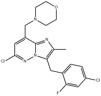 6-chloro-3-(4-chloro-2-fluorobenzyl)-2-Methyl-8-(Morpholin-4-ylMethyl)iMidazo[1,2-b]pyridazine 구조식 이미지