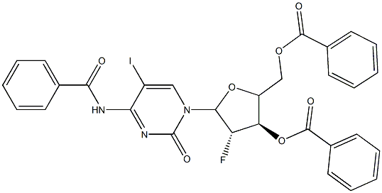(3R,4S)-5-(4-benzaMido-5-iodo-2-oxopyriMidin-1(2H)-yl)-2-(benzoyloxyMethyl)-4-fluorotetrahydrofuran-3-yl benzoate 구조식 이미지