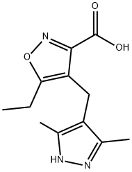 4-[(3,5-Dimethyl-1H-pyrazol-4-yl)methyl]-5-ethylisoxazole-3-carboxylic acid 구조식 이미지
