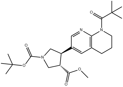 (3S,4R)-1-tert-Butyl 3-methyl 4-(8-pivaloyl-5,6,7, 8-tetrahydro-1,8-naphthyridin-3-yl)pyrrolidine-1, 구조식 이미지