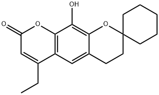 6'-Ethyl-10'-hydroxy-3',4'-dihydro-8'H-spiro[cyclo hexane-1,2'-pyrano[3,2-g]chromen]-8'-one 구조식 이미지