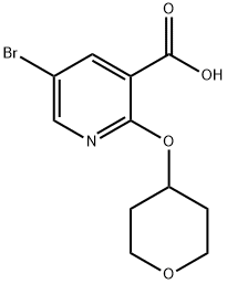 5-Bromo-2-(tetrahydro-2H-pyran-4-yloxy)nicotinic  acid 구조식 이미지