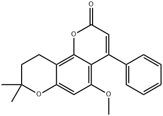 5-Methoxy-8,8-dimethyl-4-phenyl-9,10-dihydro-2H,8H-pyrano[2,3-f]chromen-2-one 구조식 이미지
