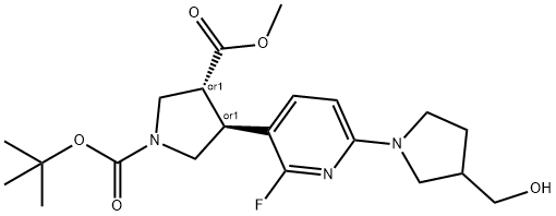 (trans)-1-tert-Butyl 3-methyl 4-(2-fluoro-6-(3-(hy droxymethyl)pyrrolidin-1-yl)pyridin-3-yl)pyrrolid 구조식 이미지