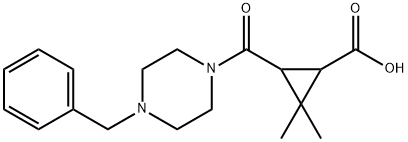 3-[(4-benzylpiperazin-1-yl)carbonyl]-2,2-dimethylcyclopropanecarboxylic acid 구조식 이미지