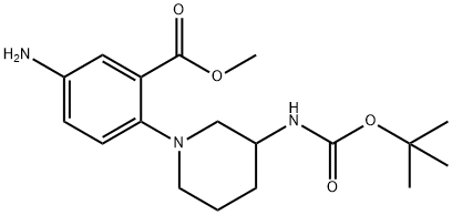 Methyl 5-amino-2-(3-{[(tert-butoxy)carbonyl]-amino}piperidin-1-yl)benzoate 구조식 이미지