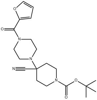 tert-Butyl 4-cyano-4-[4-(2-furoyl)piperazin-1-yl]piperidine-1-carboxylate 구조식 이미지