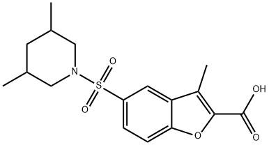 5-[(3,5-Dimethylpiperidin-1-yl)sulfonyl]-3-methyl-1-benzofuran-2-carboxylic acid 구조식 이미지