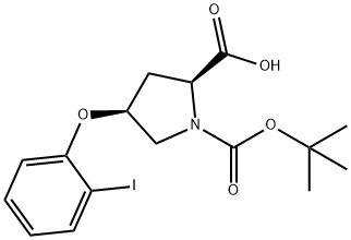 (2S,4S)-1-(tert-Butoxycarbonyl)-4-(2-iodophenoxy)-2-pyrrolidinecarboxylic acid Structure