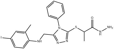 2-[(5-{[(4-Iodo-2-methylphenyl)amino]methyl}-4-phenyl-4H-1,2,4-triazol-3-yl)thio]propanohydrazide 구조식 이미지