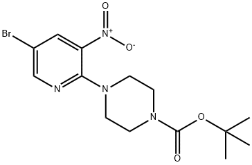 tert-Butyl 4-(5-bromo-3-nitro-2-pyridinyl)-tetrahydro-1(2H)-pyrazinecarboxylate 구조식 이미지