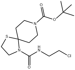 tert-Butyl 4-{[(2-chloroethyl)amino]carbonyl}-1-thia-4,8-diazaspiro[4.5]decane-8-carboxylate 구조식 이미지