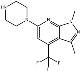 1,3-dimethyl-6-piperazino-4-(trifluoromethyl)-1H-pyrazolo[3,4-b]pyridine Structure