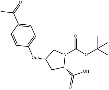 (2S,4S)-4-(4-Acetylphenoxy)-1-(tert-butoxy-carbonyl)-2-pyrrolidinecarboxylic acid 구조식 이미지