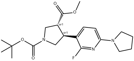 (trans Racemic)-1-tert-butyl 3-methyl 4-(2-fluoro-6-(pyrrolidin-1-yl)pyridin-3-yl)pyrrolidine-1,3-di Structure