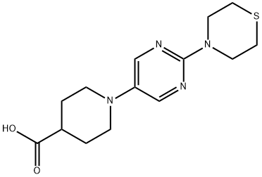 1-(2-Thiomorpholin-4-ylpyrimidin-5-yl)piperidine-4-carboxylic acid 구조식 이미지