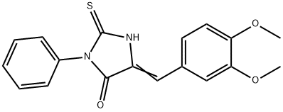 (5E)-5-(3,4-dimethoxybenzylidene)-2-mercapto-3-phenyl-3,5-dihydro-4H-imidazol-4-one 구조식 이미지