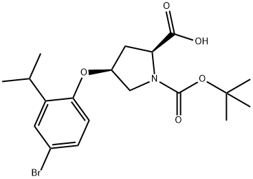 (2S,4S)-4-(4-Bromo-2-isopropylphenoxy)-1-(tert-butoxycarbonyl)-2-pyrrolidinecarboxylic acid 구조식 이미지
