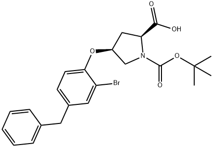 (2S,4S)-4-(4-Benzyl-2-bromophenoxy)-1-(tert-butoxycarbonyl)-2-pyrrolidinecarboxylic acid Structure