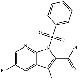 5-Bromo-3-iodo-1-(phenylsulfonyl)-1H-pyrrolo-[2,3-b]pyridine-2-carboxylic acid 구조식 이미지