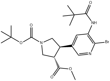 (3S,4R)-1-tert-Butyl 3-methyl 4-(6-Bromo-5-pival-amidopyridin-3-yl)pyrrolidine-1,3-dicarboxylate 구조식 이미지