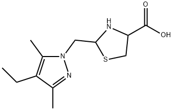 2-[(4-ethyl-3,5-dimethyl-1H-pyrazol-1-yl)methyl]-1,3-thiazolidine-4-carboxylic acid Structure