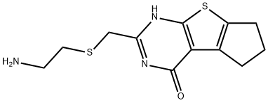 2-{[(2-Aminoethyl)thio]methyl}-3,5,6,7-tetrahydro-4H-cyclopenta[4,5]thieno[2,3-d]pyrimidin-4-one 구조식 이미지