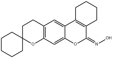 (5E)-1,2,3,4,10,11-Hexahydro-5H-spiro[benzo[c]-pyrano[3,2-g]chromene-9,1'-cyclohexan]-5-one oxime 구조식 이미지